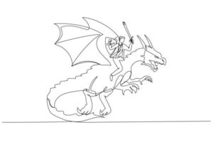 empresario montando un dragón concepto de superación de la adversidad y el coraje. arte de estilo de una línea vector