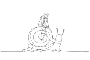 arab man riding snail concept of slow business development vector