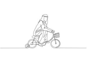 hombre árabe practica montar bicicleta infantil con ruedas de entrenamiento concepto de práctica de entrenamiento para el éxito vector