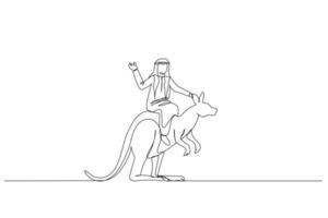 arab man riding kangaroo with suicase metaphor of manager with courage and brave vector