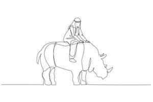 arab man riding on big rhino concept of fearless manager and leader vector