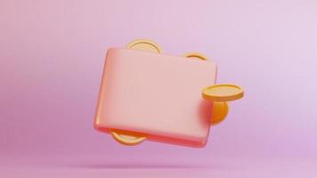 3d render wallet icon with coins isolated on pink background. 3d business icon concept photo