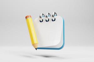 3d schedule icon with yellow pencil on white background photo