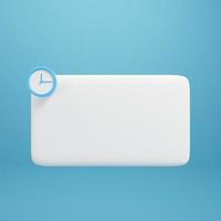 Burbuja de chat de representación 3d con icono de reloj sobre fondo azul foto