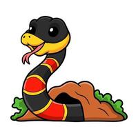 Cute happy coral snake cartoon out from hole vector