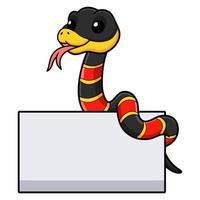 lindo, feliz, coral, serpiente, caricatura, con, muestra en blanco vector