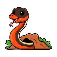 Cute garter snake cartoon out from hole vector