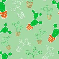 Vector seamless pattern with cacti on a green background