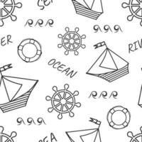 Vector seamless black and white pattern on a marine theme.