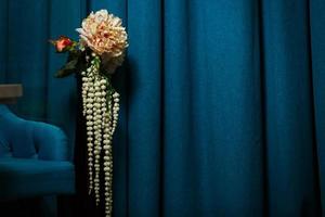 Peonies on a blue background photo