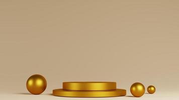 3d illustration of product display background with gold podium and round circle shape photo