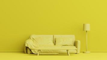 yellow monochrome room with couch and decoration on 3d rendering photo