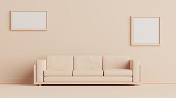 3d rendering simple monochrome room with couch and frame picture on the wall for web presentation or background photo