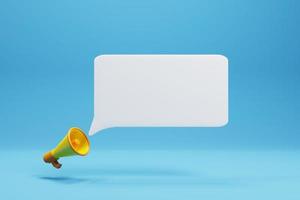 3d minimal chat bubble with 3d megaphone on blue background photo