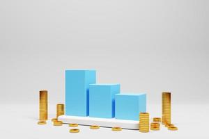 3d rendering blue graph plan with gold coin for marketing business on white background photo