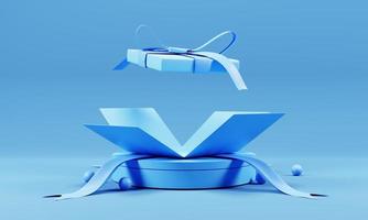 blue gift box surprise on 3d rendering with blue background photo