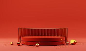 3d rendering red podium scene isolated on red background photo