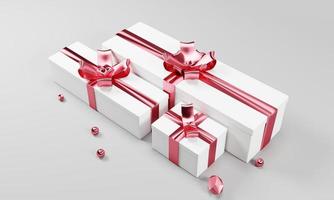 Caja de regalo de representación 3D con cinta rosa aislado sobre fondo blanco. foto