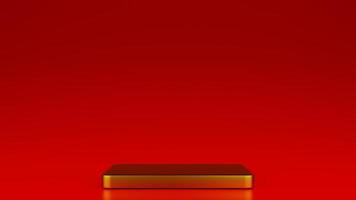 minimalist gold pedestal podium isolated on red background. 3d rendering illustration photo