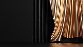 luxury background with gold curtain and minimalist wall on 3d rendering photo