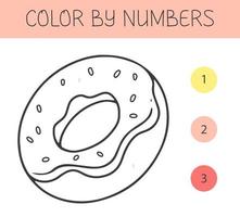 Color by numbers coloring book for kids with a donut. Coloring page with cute cartoon donut. Monochrome black and white. Vector illustration.