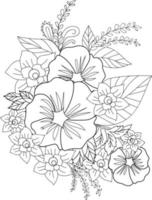 Doodle flower drawing, vector sketch hand drew illustration artistic, simplicity Embellishment, zen doodle tattoo for coloring page isolated on white background.