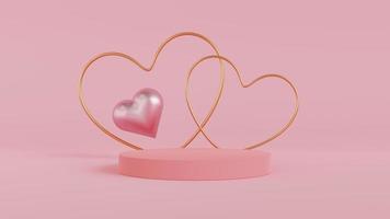 Pink heart podium background. product presentation. 3D render. Happy valentine day concept. photo