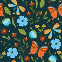 Seamless pattern with butterflies and flowers. Vector graphics.