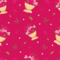 Seamless pattern with bouquet of hearts on pink background. vector