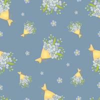 Seamless pattern with bouquet of forget me not flowers on blue background. vector