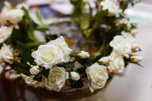 close up basket of white roses photo