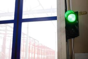 Railway semaphore shines permissive green light technical railway station operational locomotive photo