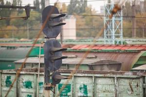 Traffic light shows red signal on railway red light photo