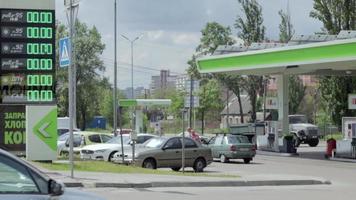 The network of gas stations in Ukraine OKKO does not work, there are no cars. Oil products are expected to be supplied. The concept of lack and shortage of fuel. Ukraine, Kyiv - May 23, 2022. video