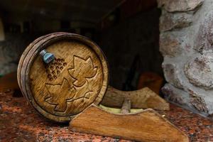 a barrel of wine in a wine cellar photo