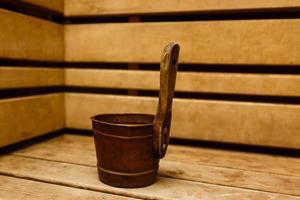 Interior of a wooden sauna photo