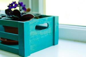 blue wooden box violet photo
