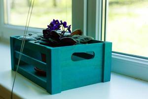 blue wooden box violet photo