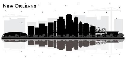 New Orleans Louisiana City Skyline Silhouette with Black Buildings Isolated on White. vector