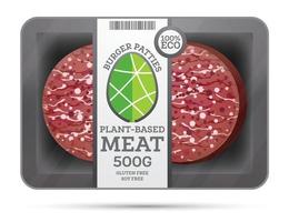 Plant Based Meat in Package Isolated on White. Vegan Concept. vector