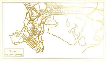 mapa de la ciudad de darwin australia en estilo retro en color dorado. esquema del mapa. vector