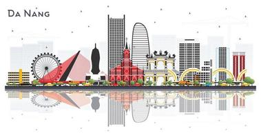 Da Nang Vietnam City Skyline with Color Buildings and Reflections Isolated on White. vector