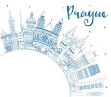 delinear el horizonte de la ciudad de praga república checa con edificios azules y espacio de copia. vector