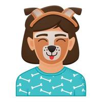 Face Painting with Girl or Boy with Dog Painting. Isolated on White Background. vector