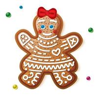 Gingerbread Woman Isolated on White. Christmas Cookie. vector