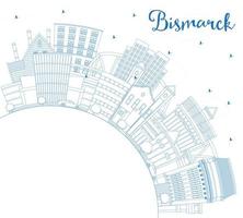 Outline Bismarck North Dakota City Skyline with Blue Buildings and Copy Space. vector