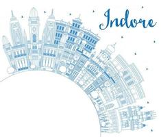 Outline Indore India City Skyline with Blue Buildings and Copy Space. vector