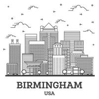 Outline Birmingham Alabama USA City Skyline with Modern Buildings Isolated on White. vector