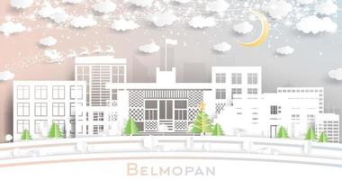 Belmopan Belize City Skyline in Paper Cut Style with Snowflakes, Moon and Neon Garland. vector