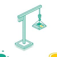 Isometric Small Crane with Design Element. Outline Concept. Web Page Construction. vector